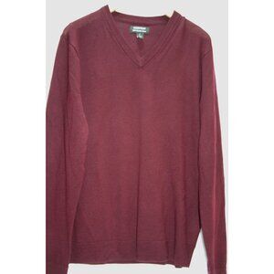 Nordstrom Mens Large V-Neck Sweater Burgundy Washable Merino Wool Classic Layer